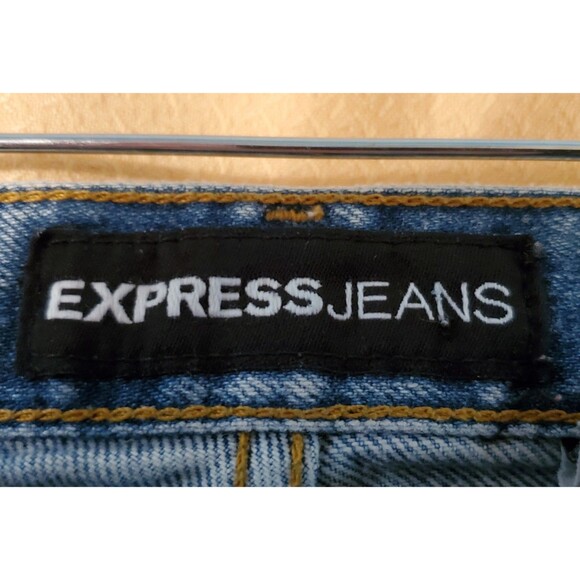 Vtg Express Jeans Size 9/10 SHORT Extreme Flare Distressed Light-Medium Blue Y2K - Picture 9 of 12